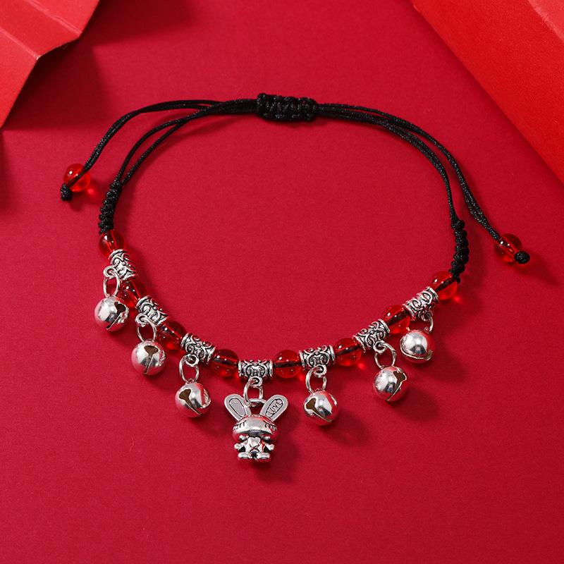 Zodiac red rope woven bell bracelet natal life men's and women's versatile hand rope anklet accessories