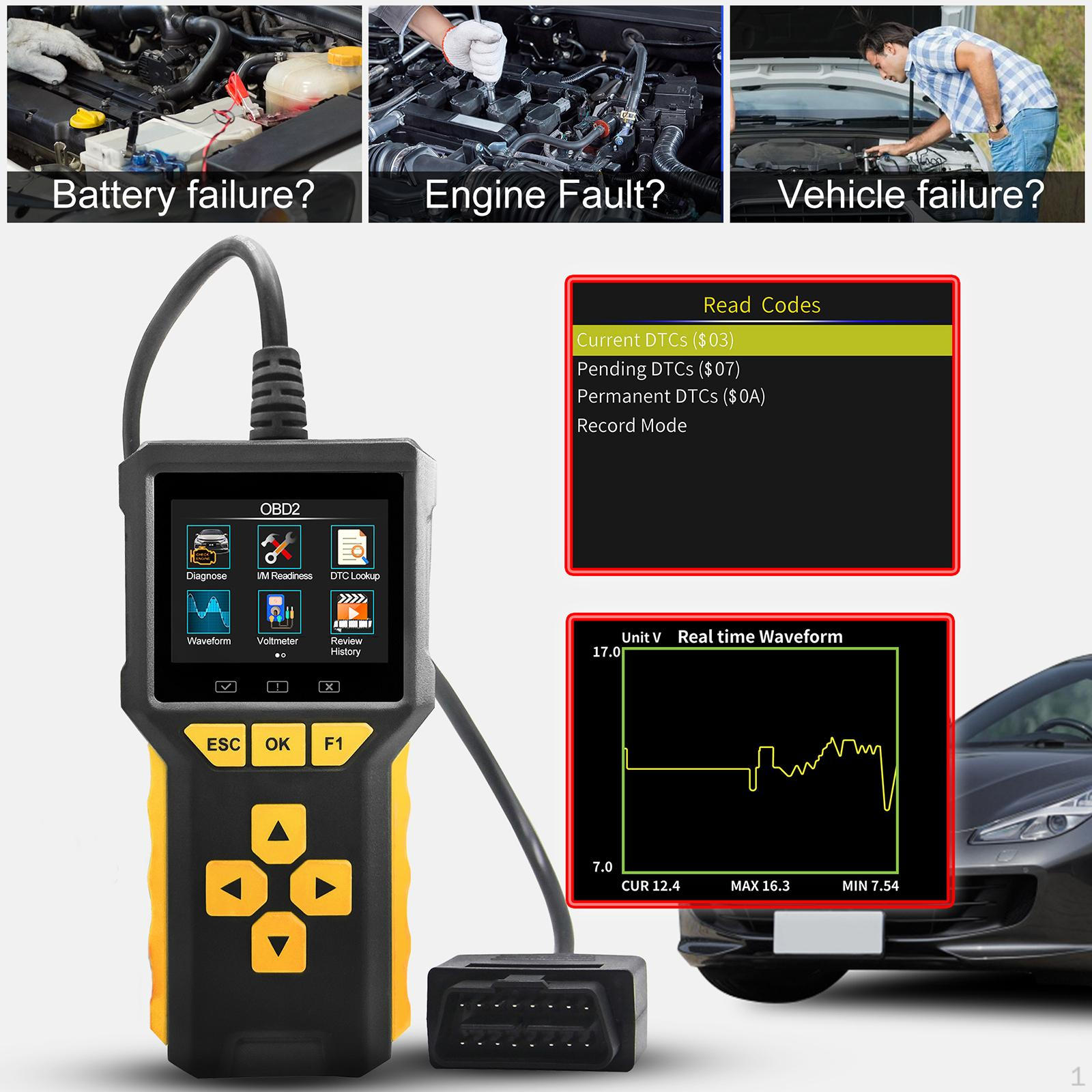 2 in 1 OBD2 Scanner for Cars Engine Light Diagnose Tool