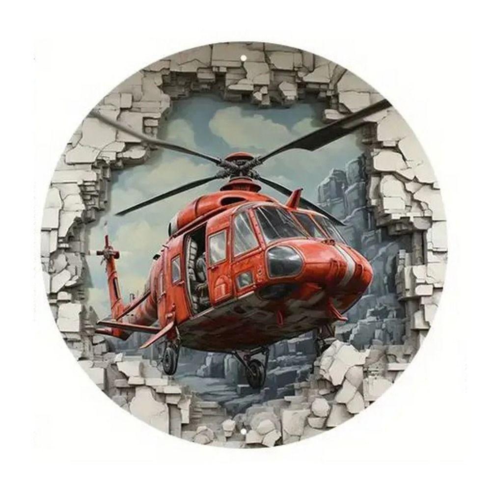Retro Round Metal Sign Flat Fighter Plane 20x20cm
