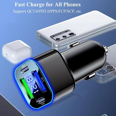 Cargador de coche USB C 4 en 1 con doble PD, adaptador de carga rápida para iPhone 15 Pro Max 14 Plus, OnePlus, OPPO Vivo