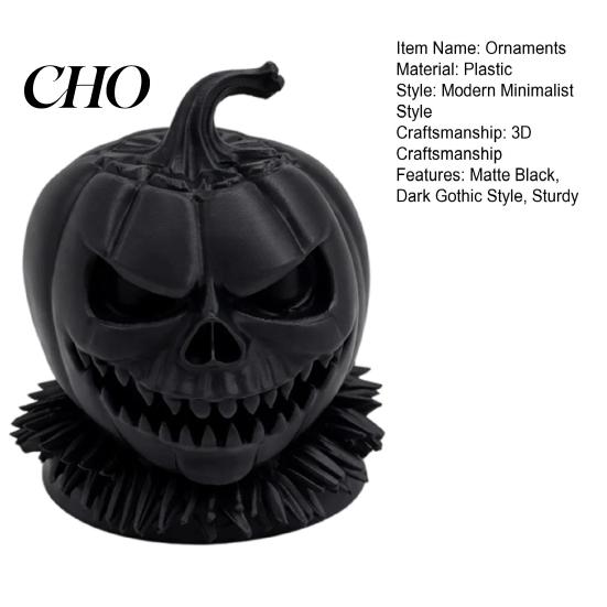 Decorative Solid Plastic Figures 3D Printed Evil Pumpkin Head Figurine with Ruffled Collar, Gothic Dark Style Character Jack O Lantern Statue
