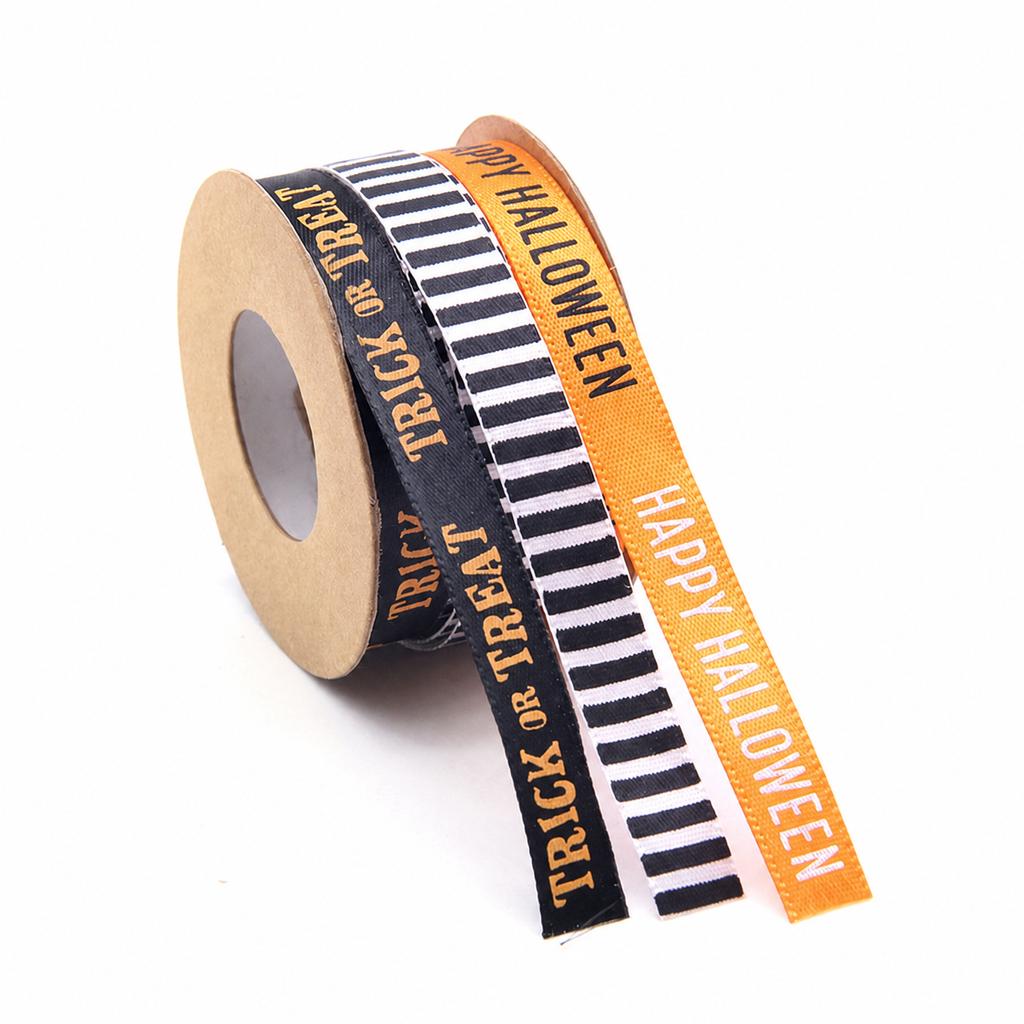 10 Yards/Roller Halloween Themed Polyester Grosgrain Ribbon Spooky Pattern Ribbon For Holiday Decor Diy Crafts Multiple Widths