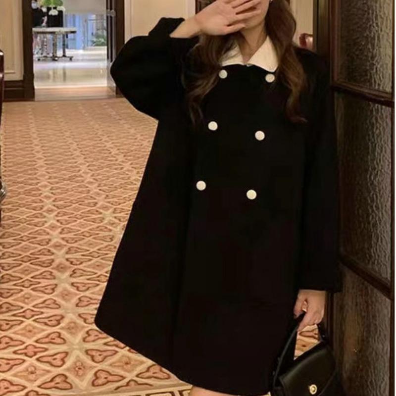 

Женское шерстяное пальто средней длины в стиле ретро-колледжа контрастного цвета, небольшое свободное тонкое универсальное шерстяное пальто в корейском стиле для женщин 3XL