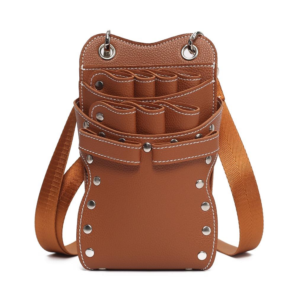 Fashion PU Leather Hairdressing Scissors Bag Large Capacity Durable Hairstylist Waist Bag Haircut Bag Crossbody Scissors Tool