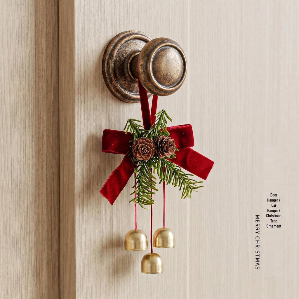 Christmas Wreath with Pine Cones & Bells for Door, Wall, or Window Decoration