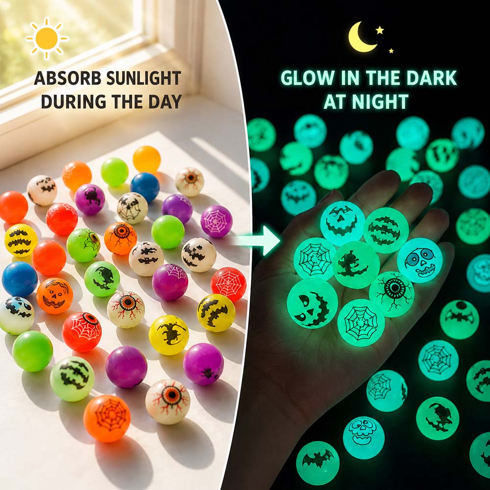 Halloween Glow In The Dark Bouncing Balls Luminous Rubber Party Favors Trick Or Treat Supplies For Kids