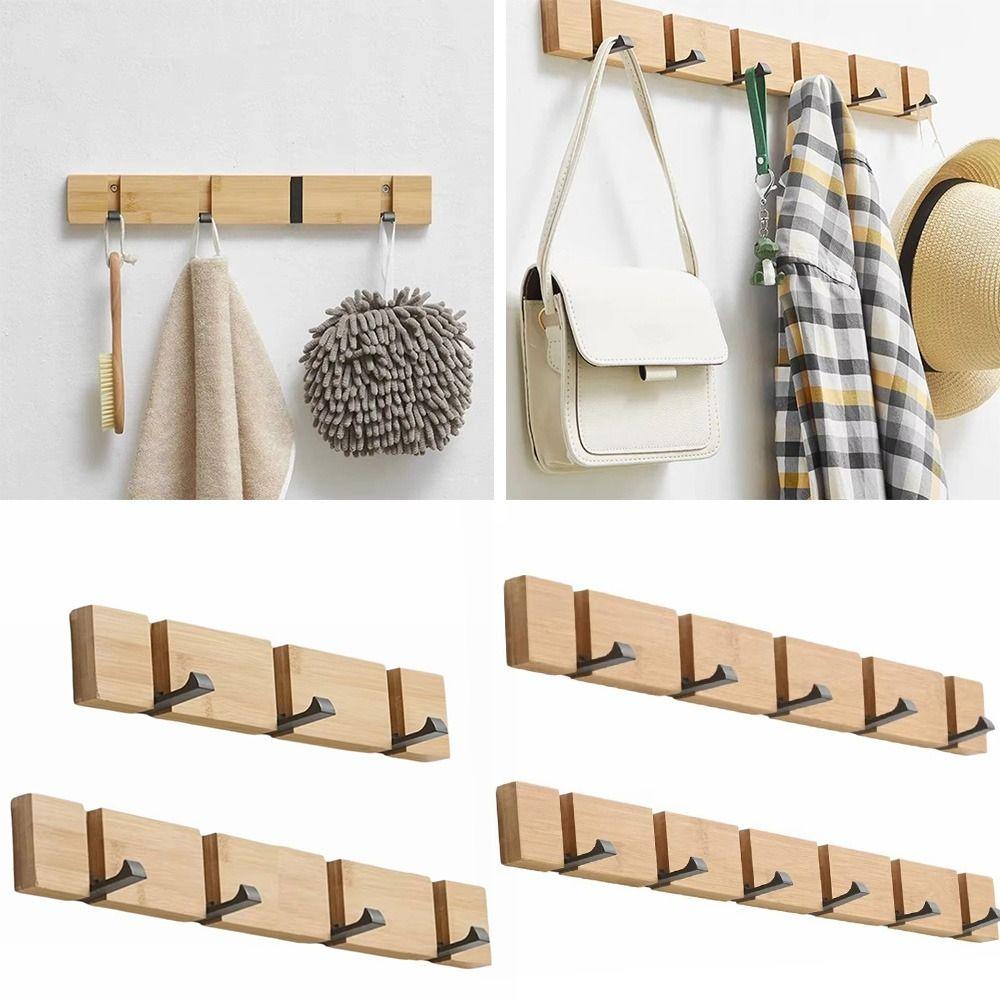 Wall Mounted Clothes Hat Hanger Space Saving Coat Hook Rack Bamboo Coat Rack Bedroom Organization