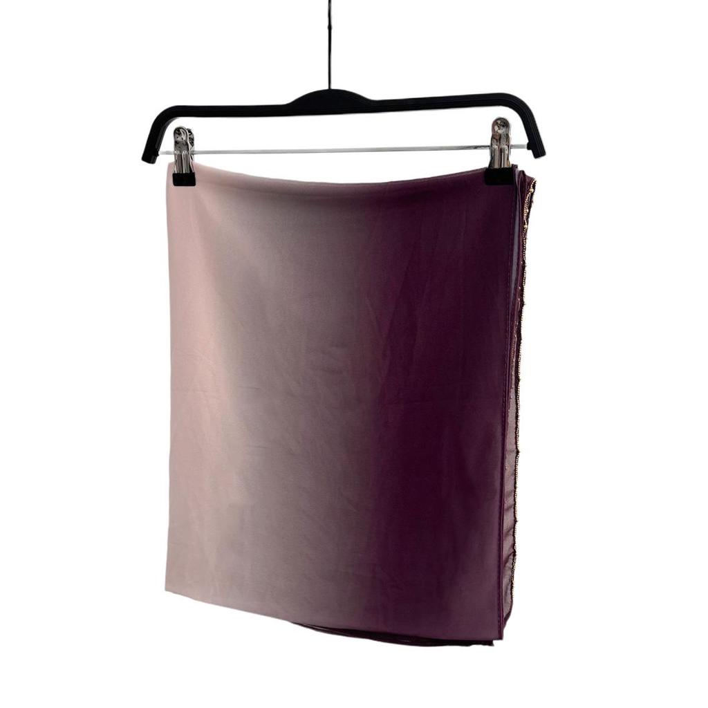 Gradient Pearl Chiffon Beaded Chain Long Scarf - Hui Muslim Malay Middle Eastern Headscarf