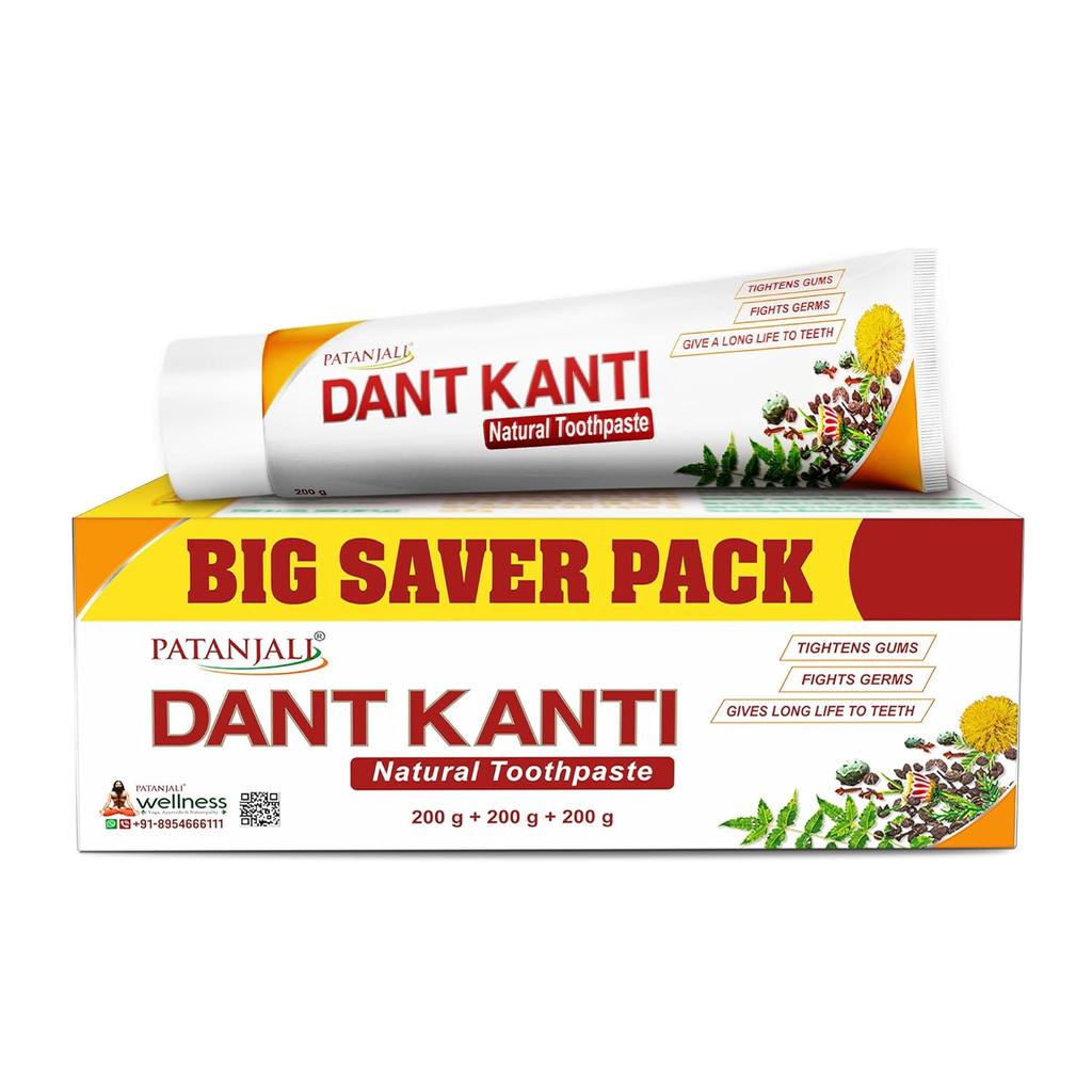 Patanjali Dant Kanti Natural Toothpaste 600g x pack of 1Big Saver Pack Strengthens Teeth Freshens Breath