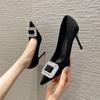 Premium Light Luxury Rhinestone Black High Heels Femininity Pointed Head Thin Heels Not Tired Feet Single Shoes Women