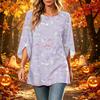 Women's Halloween Print Casual Top, Round Neck, Three-Quarter Sleeve, Loose Fit