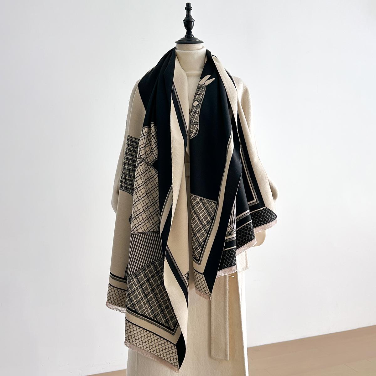 

Elegant Abstract Design Scarf Imitation Cashmere Soft Warm Versatile Shawl Coldproof Windproof Blanket Scarf For Autumn Winter