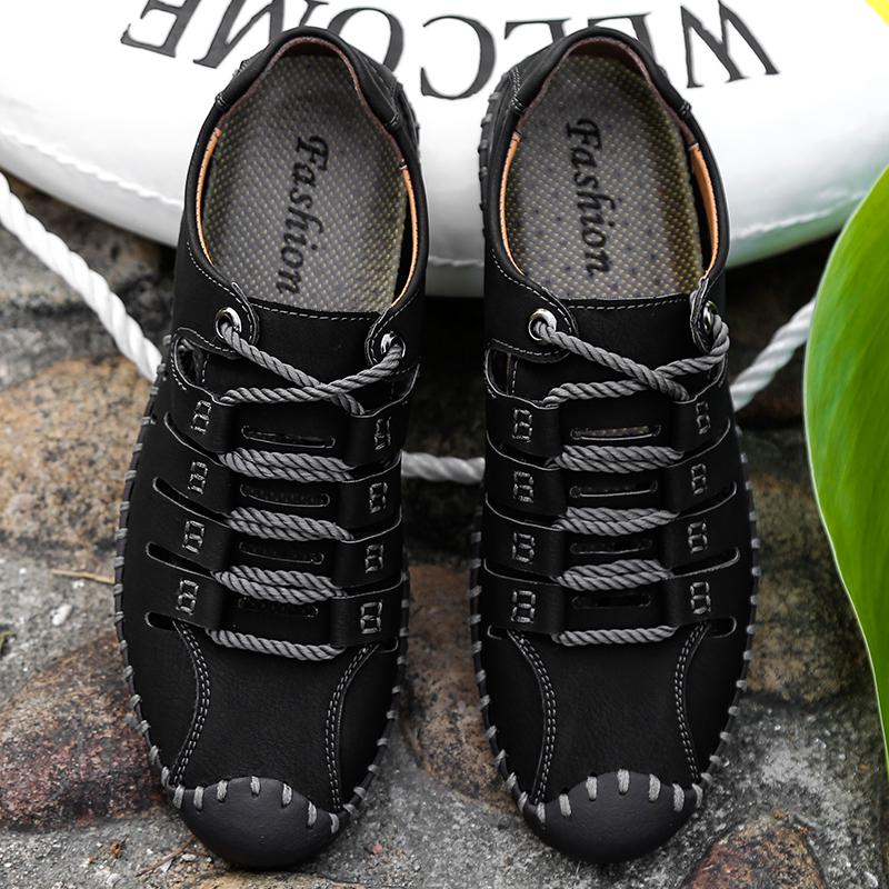 Fashion 2025 Men's Soft Leather Summer Men Leather Sandals Breathable Non-slip Cow Tendon Sole Casual Leather Shoes Outdoor Beach Shoes