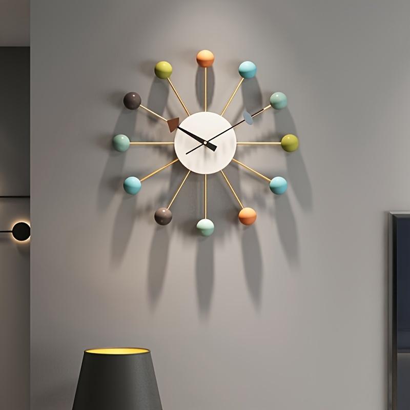 1pc Modern Colorful Ball Wall Clock,Creative Silent Artistic Wooden Decorative Clock For Living Room, Battery Operated AA No Battery Included