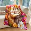 1PC Kittens Hugging Among Flowers Pattern Blanket Flannel Material Soft Warm for All Seasons Home Outdoor Camping Picnics RV