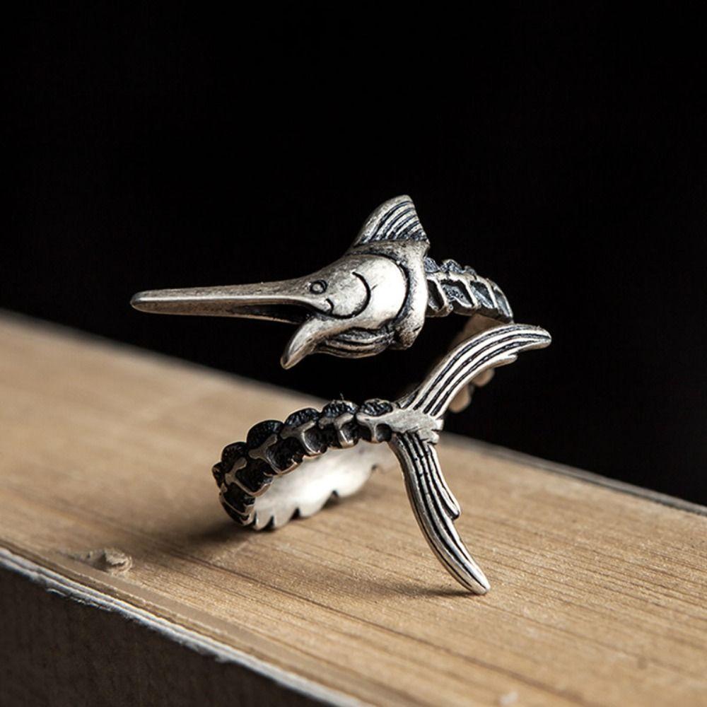 

Copper Opening Ring Fish Bone Metal Ring Fashion Couple Rings Men