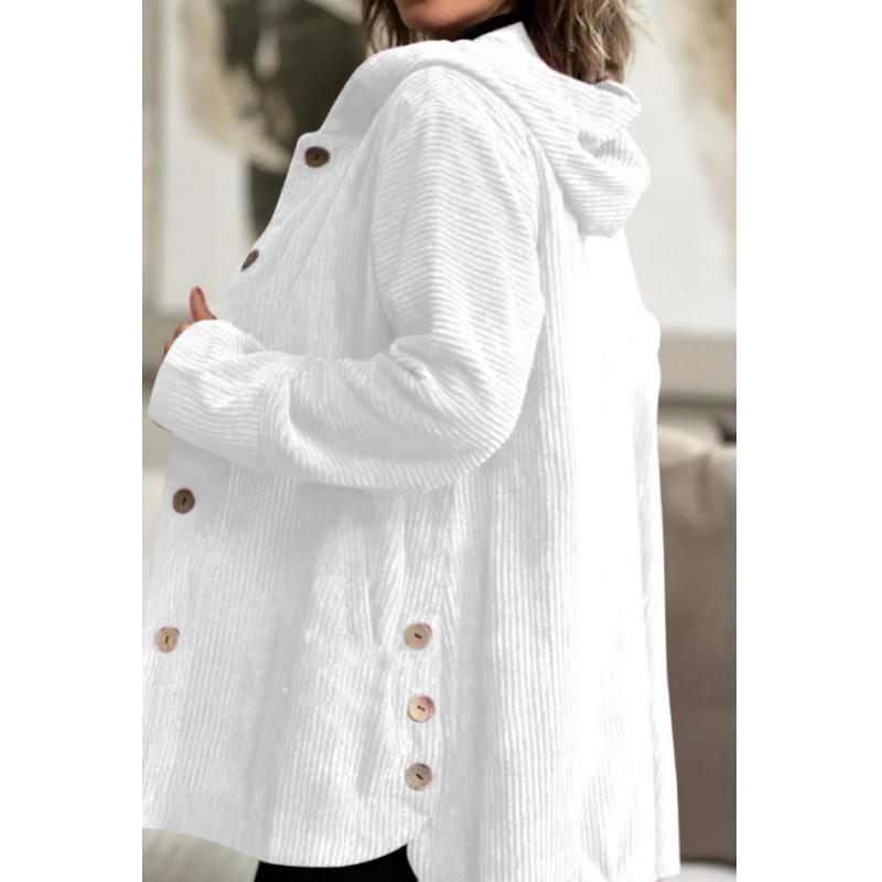 

Women s Autumn Hooded Causal Corduroy Jacket Solid Color Minimalist Mid-Length Jacket XXS