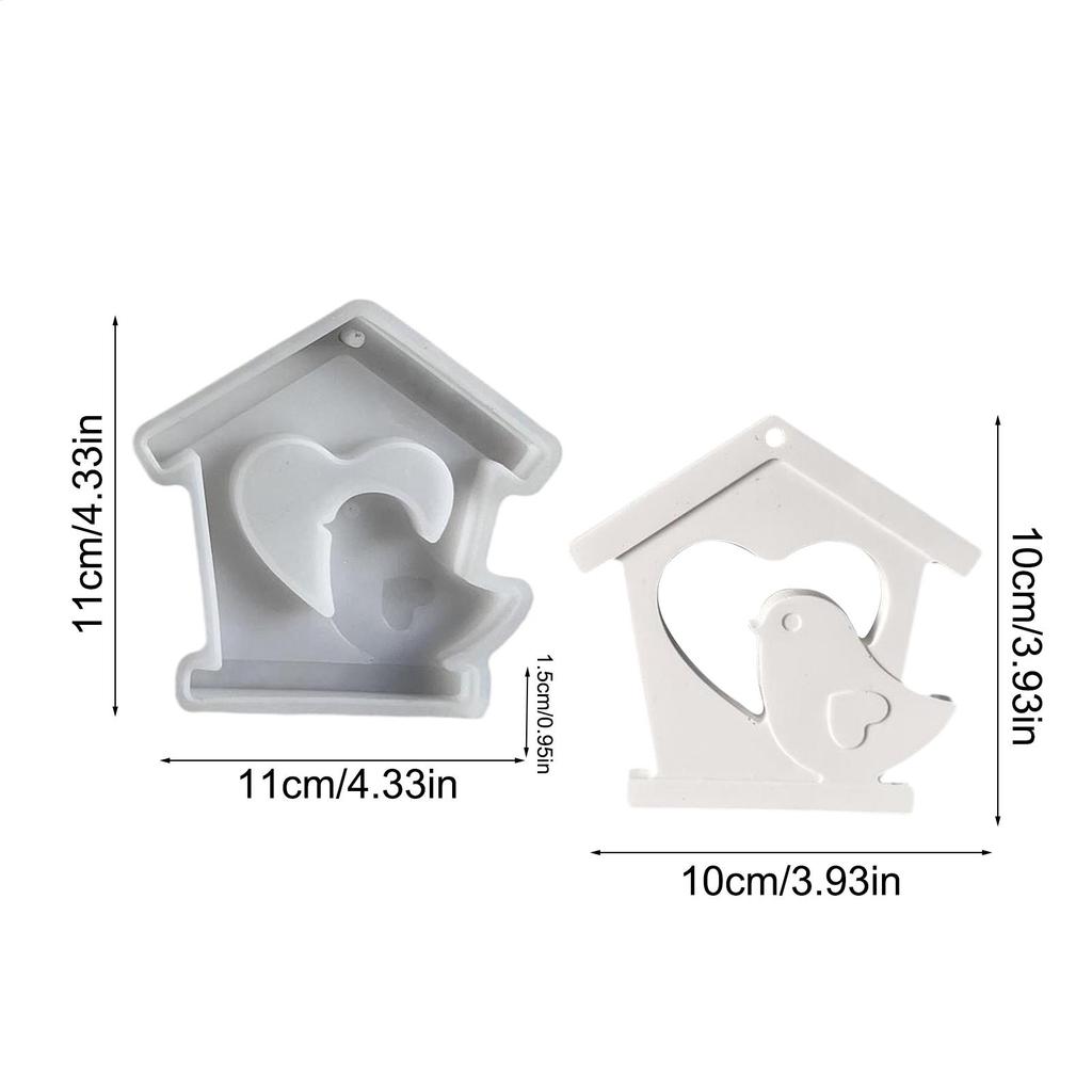 Birdhouse Casting Mold Easter Bird Ornament Casting Silicone Mold Spring Holiday Ornament Heart Pattern Bird House Pendant Mold
