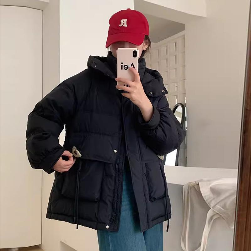 

Sweet crescent button down jacket women s short 2025 winter fashion thickened warm hooded small white duck down jacket M чорний