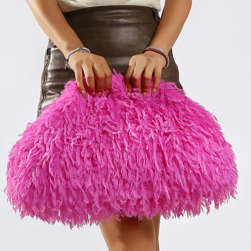 Yogodlns Dopamine-style Fluffy Tassel Bag Y2K Plush Clutch Bag Candy-colored New Year Women's Purse Festival Dinner Dress Clutch Handbags