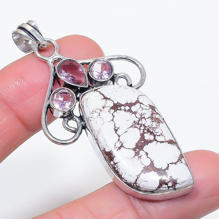 Natural Wild Horse, Kunzite 925 Sterling Silver Jewelry Pendant 2.52" q4A71