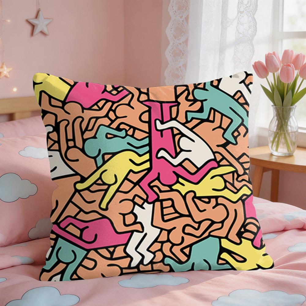 KKeith Art Exhibition Cushion Cover Square Short Plush Pillow Case Living Room Sofa Home Decor Funda X