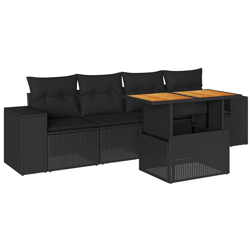 Vidaxl 5-Cz. Set da Salotto per Giardino, Cuscini, Rattan Nero PE