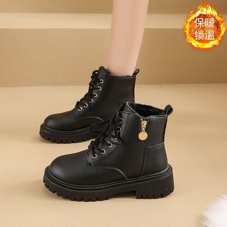 

Martin boots women s 2024 new autumn and winter velvet single boots heightening small thick-soled short boots medium tube black British style 42