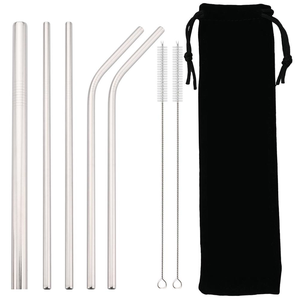 Metal 304 Stainless Steel Straw Straight Bent Drinking Straw Colorful Reusable Straw Set With Case Cleaning Brush Bar Accessory 5
