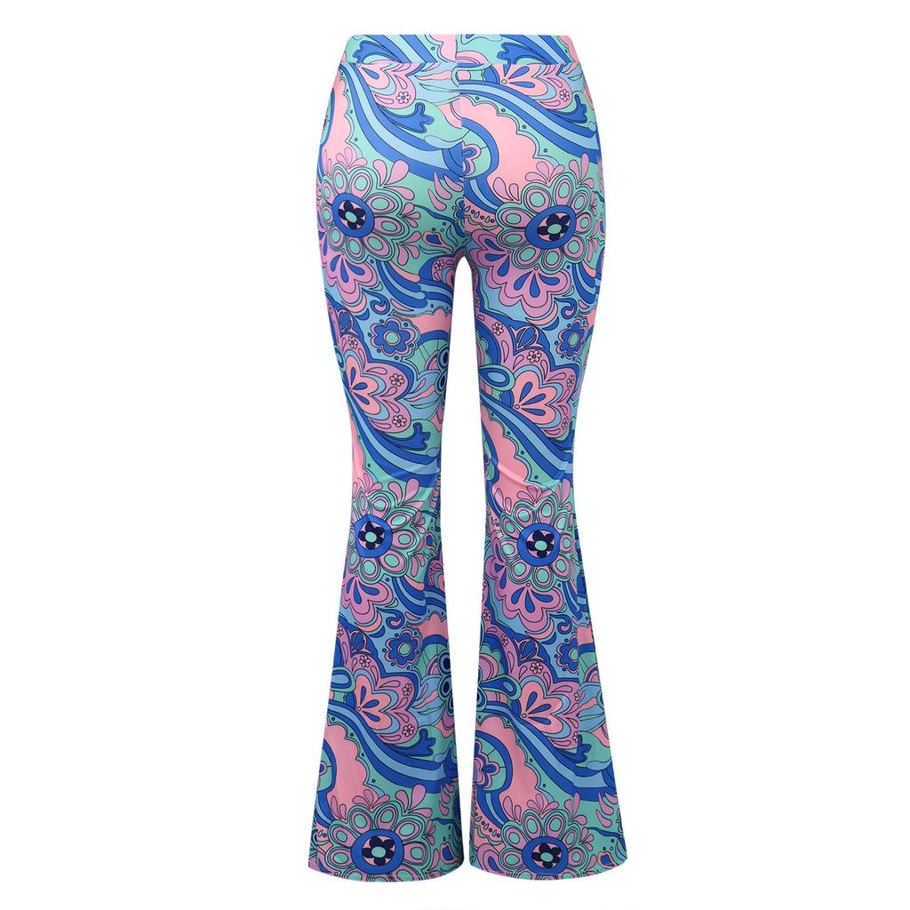 Women's Spring And Autumn Floral Print Yoga Leisure Elastic Waist Flared Pants