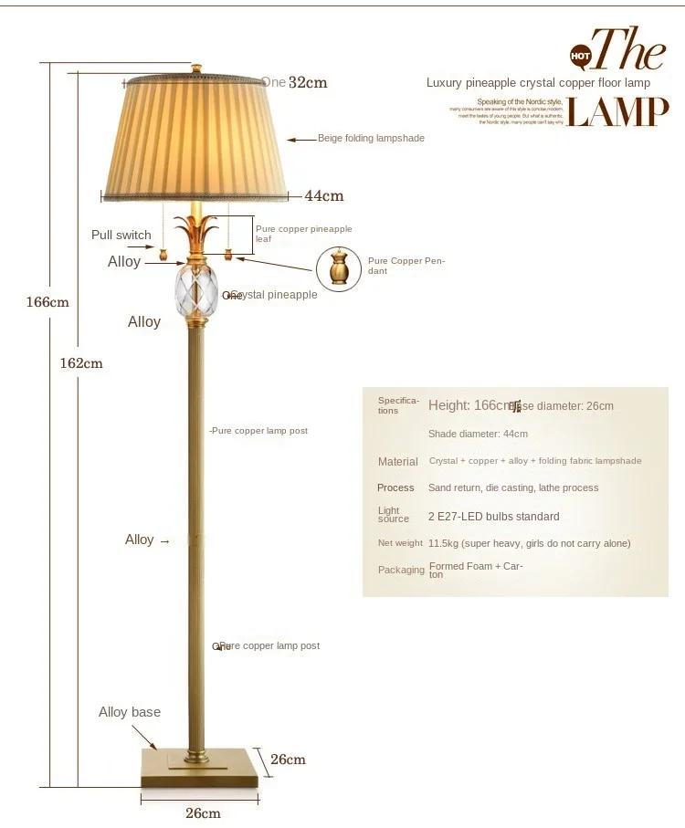 Modern LED Crystal Floor Lights For Living Room Study Floor Lamp Copper Bedroom Bedside Table Lamps Interior Lighting Decoratio