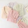 Spring / Autumn Cotton Double Gauze Ladies Plaid Pajama Set Simple Thin Homewear Long Sleeve Trousers Pajamas for Women Set