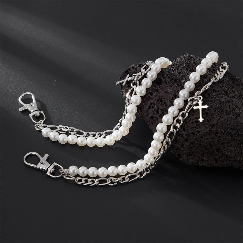 Fashion Imitation Pearl Cross Jeans Chain Keychain Men Women Trousers Hipster Pant Chain HipHop Jewelry
