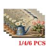 4/6pcs Rectangular Placemats - 12X18 Inch Pastoral Bird Floral Non-Slip Placemats with 2D Element Pattern Design