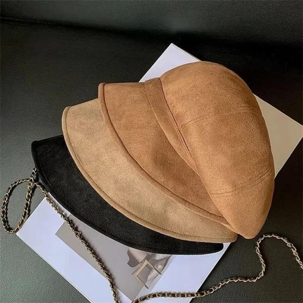 Solid Color Women Fisherman Hat Breathable Artist Painter Caps Suede Octagonal Cap Autumn Winter