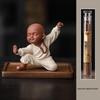 Kung Fu Kid Little Monk Zen Incense Holder - Indoor Sandalwood Burner for Coffee Tables and Tea Rooms.