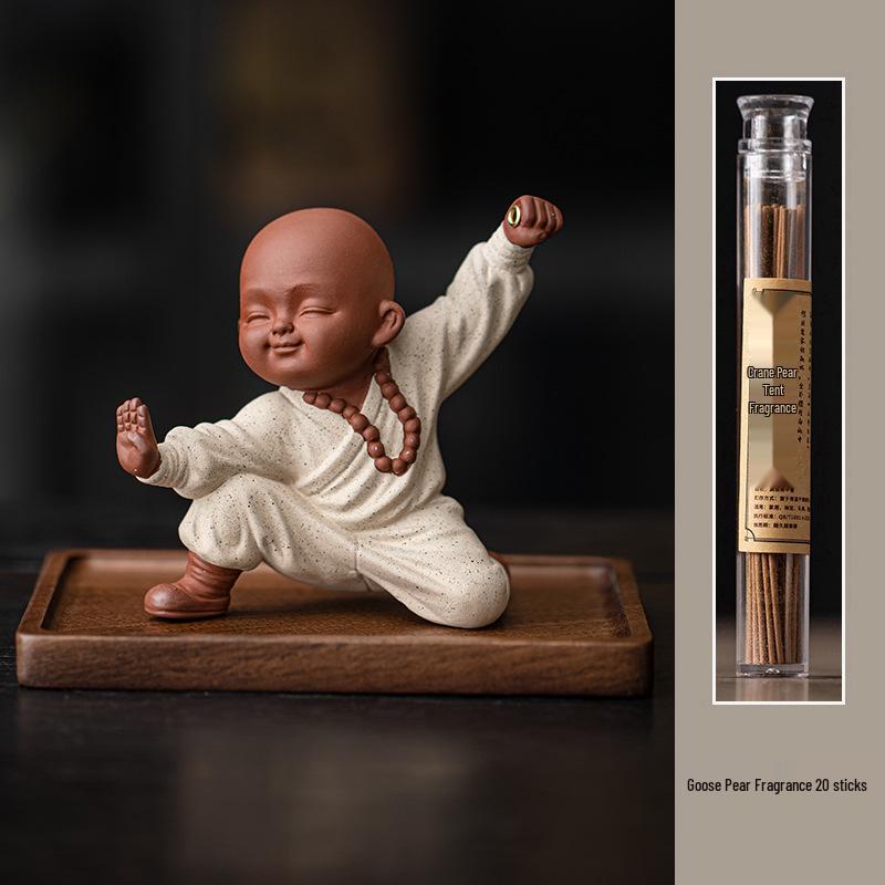 Kung Fu Kid Little Monk Zen Incense Holder - Indoor Sandalwood Burner for Coffee Tables and Tea Rooms.