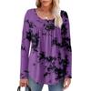 Dame Langermet Tunika Løse Topper Casual Oversized Topper Plissert Tunika Knapper Ned Casual Dame Print Topper