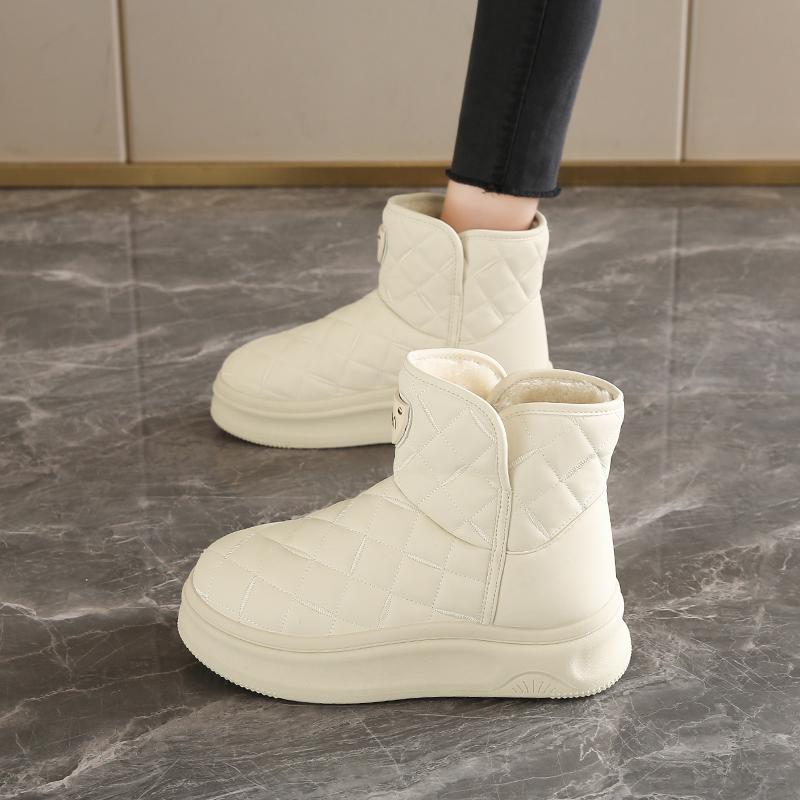 Integrated thick-soled snow boots winter new large cotton shoes size Harbin velvet short boots 34 бежевый