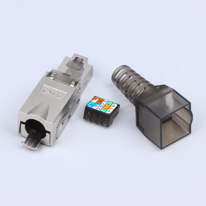 1Pc Rj45 Cat8 Cat7 Cat6A Connectors Tool-Free Zinc Alloy Shielded Ethernet Termination Plugs For 23Awg Sftp Cables