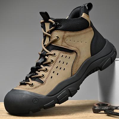Herren-Wanderstiefel aus echtem Leder, hohe rutschfeste, verschleißfeste Kurzstiefel, Plüsch-Freizeitschuhe für Herbst und Winter