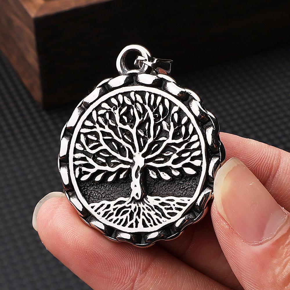 Norse Mythology Yggdrasil Viking Tree of Life Necklace Men Stainless Steel Viking Rune Pendant Necklace Jewelry