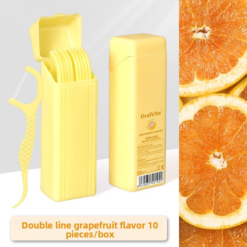 Creative Candy Color Double-Line Dental Floss Rod - Fruit Flavor Mint Carp Flip-Top Box - 10 Pieces Portable Pack