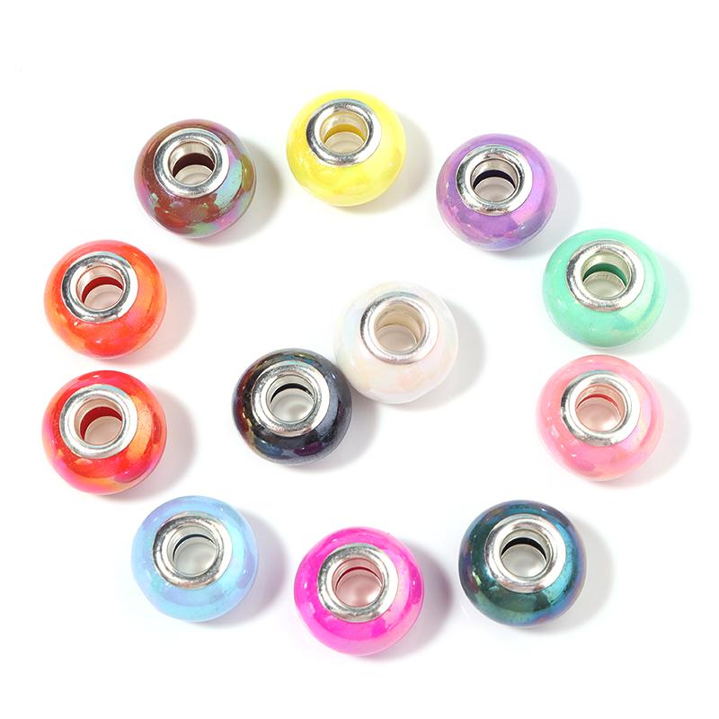 20 Stück Runde Harzperlen Keramikfarbe Beschichtet Farbe Großes Loch Lose Perlen Für Schmuckherstellung DIY Halskette Armband Ohrring Dekoration