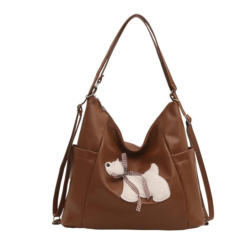 Chic Korean Style Cute Dog Tote Bag For Women With Fashionable Design In Black And Brown