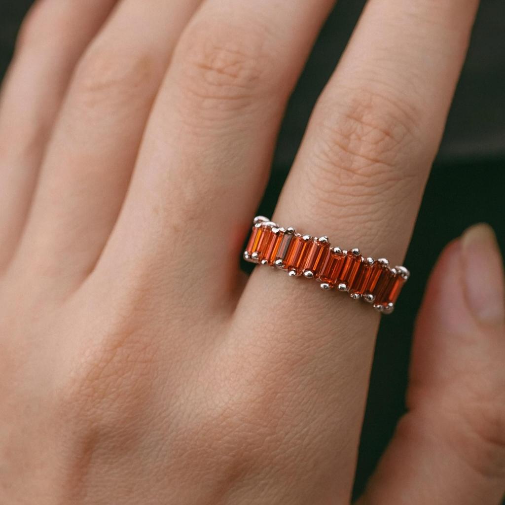 Yellow Gold Plated 925 Sterling Silver Garnet Eternity Band – Baguette Cut Red Stone Wide Statement Ring, Wedding & Anniversary Jewelry for Women