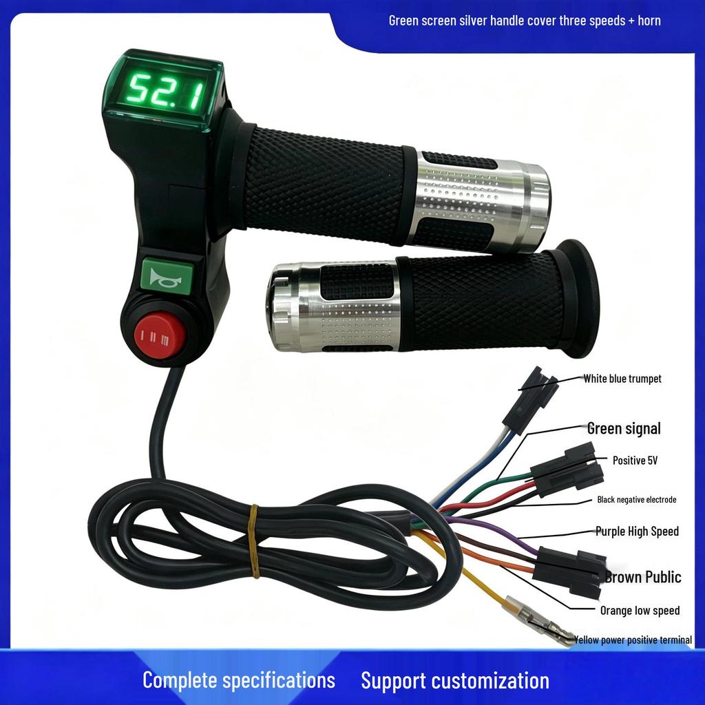 Three-Speed Electric Bicycle Throttle Grip with Horn and Voltage Display