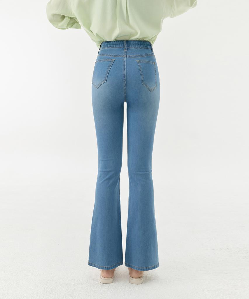 Jinmania Women'S Cool Touch Ultra-Light Medium Blue Bootcut Denim Pants [Summer Season]