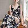 Women's Summer Loose Mid-length Dress Floral Slimming Temperament Long Dress Fashion Print All Strap Dress