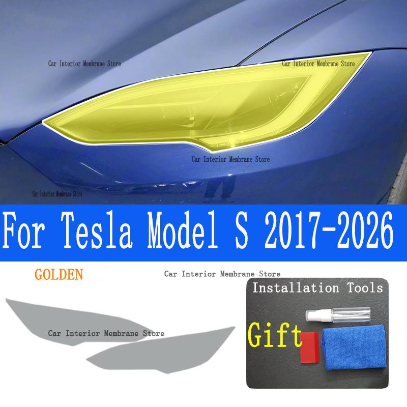 For Tesla Model S (2017-2026) TPU Smoked Black Light Film Modification Accessories, Car Light Protection Film